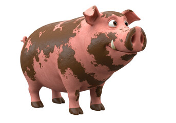 Isolated Muddy Cartoon Pig Standing