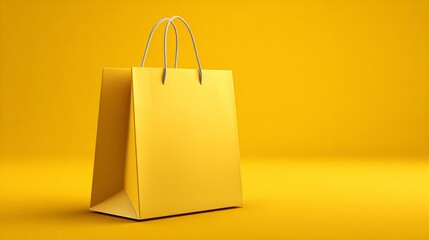 A vibrant yellow shopping bag on a bright yellow background, symbolizing shopping joy.