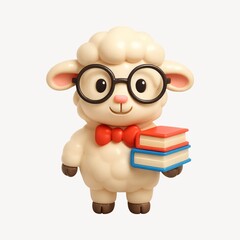 Naklejka premium Cute sheep with books illustration.