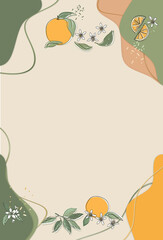 Sage green -rust orange fruit presentatiom invitation framework card template . free copy space.