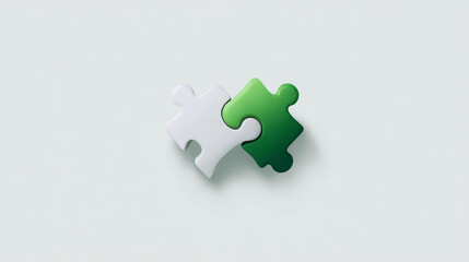 Obraz premium Two puzzle pieces fitting together illustrate teamwork and a collaborative solution.
