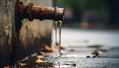 Rusty Pipe Leaking Water Droplets Outdoors