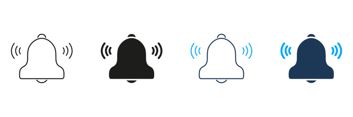 Notification Bell Line And Solid Icon Set. Alert And Reminder Symbol Collection For Communication And Messaging. Sound And Alarm Indication. Isolated Vector Illustration