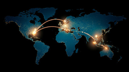 Fototapeta premium A stunning visual of a world map illustrating global networks and digital connections across continents.