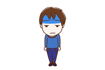 （全身正面）真っ青な顔色で不機嫌になりながら少年