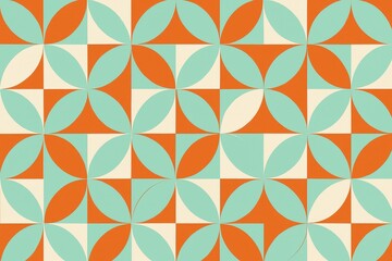 Retro Geometric Pattern with Bold Triangles and Circles in Orange and Turquoise