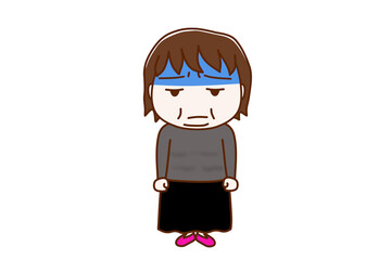 （全身正面）真っ青な顔色で不機嫌になりながら太った女性