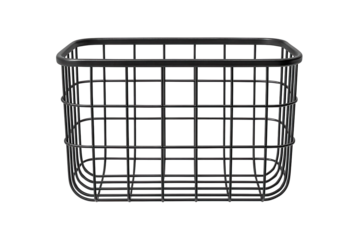 Metal wire basket with a rust-resistant coating, perfect for storing bath towels in a bathroom.