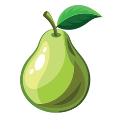 Juicy Cartoon Pear with Leaf Isolated on White