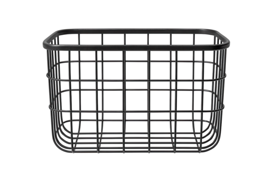 Metal wire basket with a rust-resistant coating, perfect for storing bath towels in a bathroom.