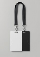Dual ID Card Mockup with Black Lanyard Design