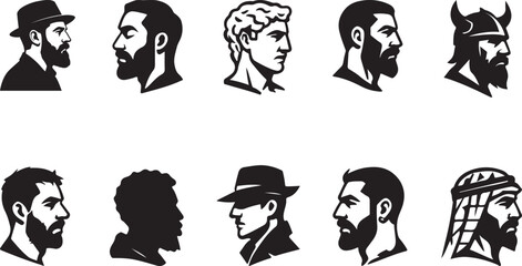 Fototapeta premium Vector illustration of diverse male silhouettes from different backgrounds and cultures
