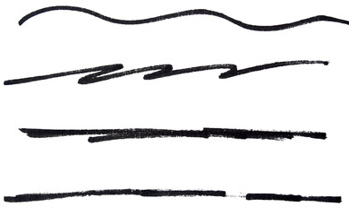 Set of black hand drawn marker pen stroke line transparent background design element doodle scribble underline