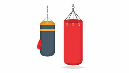 Two Punching Bags Hanging, Red and Black Pixel Art Illustration