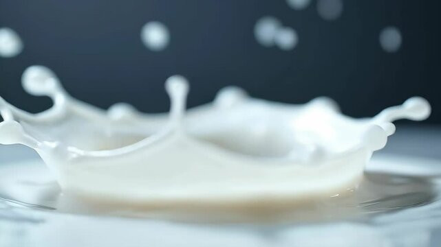 A splash of milk with a crown shape, white liquid, smooth surface, dynamic movement, clean background