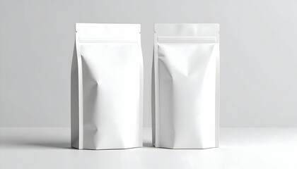 Two White Stand Up Pouches on White Background