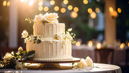 Two Tiered Ivory Wedding Cake with Roses