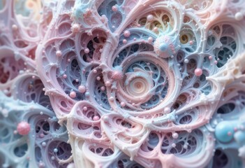 Blue fractal swirl pattern with circular abstract waves