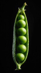 Vibrant green beans in pod with fine details on black background