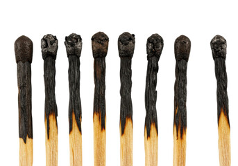 Isolated Burnt Match Sticks in a Row Fire Hazard