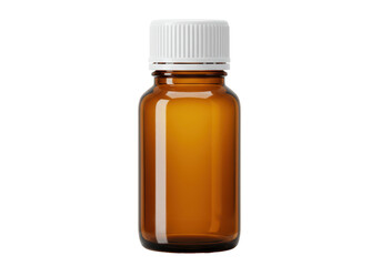 Isolated Amber Glass Bottle with White Cap Medicine Container