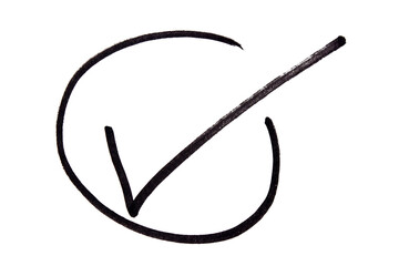 Hand drawn black marker check mark on transparent background design element