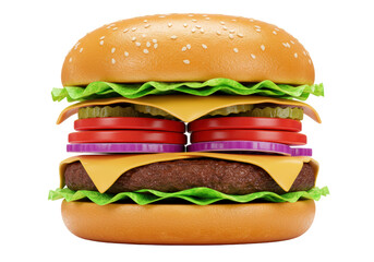 Isolated Delicious Burger with Fresh Vegetables and Cheese Layers