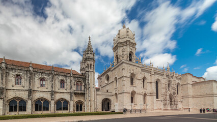 Obraz premium Mosteiro dos Jeronimos, located in the Belem district timelapse hyperlapse of Lisbon, Portugal.