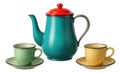 Colorful enamel coffee set with retro charm, perfect for a vintage-inspired kitchen.