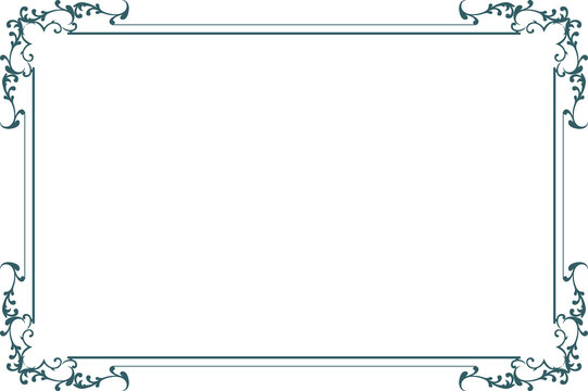 Elements of ornate vintage frames. Border blue on white classic calligraphy swirls, floral motifs. Design print for greeting cards, wedding invitations, restaurant menu, royal certificates. Set 490

