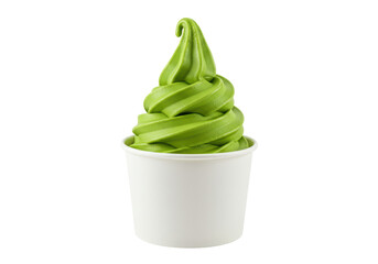 Isolated Green Matcha Soft Serve Ice Cream in Cup