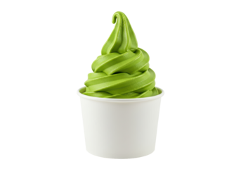 Isolated Green Matcha Soft Serve Ice Cream in Cup