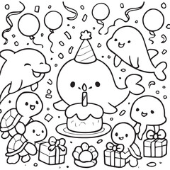 Cute Ocean Animals Underwater Scene Coloring Pages And Vector .