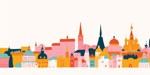 Obraz premium Colorful Cityscape Skyline Illustration