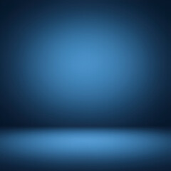 Empty studio backdrop with gradient blue tones. Product display background with a smooth transition of color.