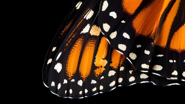 Close up of monarch butterfly wing pattern black orange white detailed macro insect - Powered by Adobe