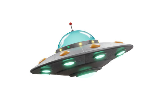 Isolated Cartoon UFO Flying Saucer with Dome