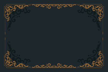 Golden Ornate Baroque Frame on Dark Background
