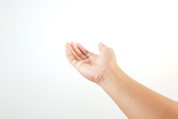 Hand Reaching Out Against Clean White Background Depicting Help or Gesture. Symbolizing offering...
