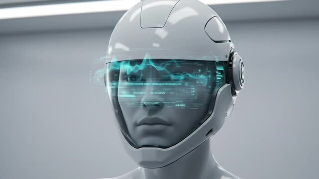 Futuristic Helmet Interface Brainwaves Displayed