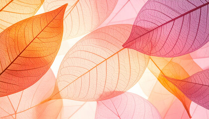 Obraz premium A vibrant arrangement of translucent leaves in warm hues, creating a serene backdrop.