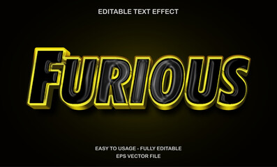 Fototapeta premium Furious text, editable text effect template, 3d bold yellow neon glow futuristic typeface