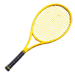 A yellow tennis racket on transparent Background