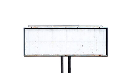 Weathered outdoor advertising panel with metal frame and support poles billboard white