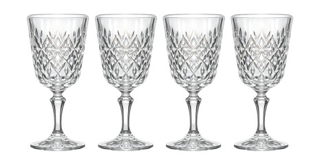 Crystal water goblets with intricate cut patterns for a luxurious dinner party.