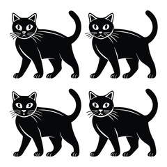 Four black cats walking