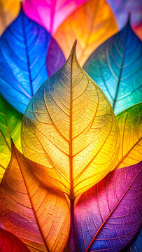 Colorful leaves arranged in a vibrant display, showcasing nature's beauty.