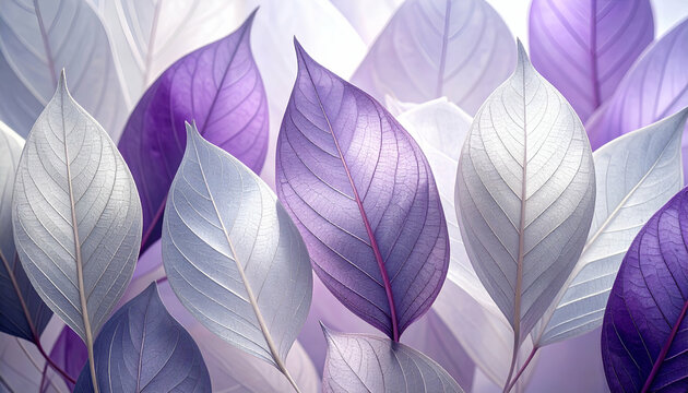 Delicate leaves in shades of purple and white, creating a serene and artistic composition.