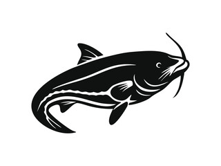 Fototapeta premium Beautiful fish catfish silhouette black vector illustration. 