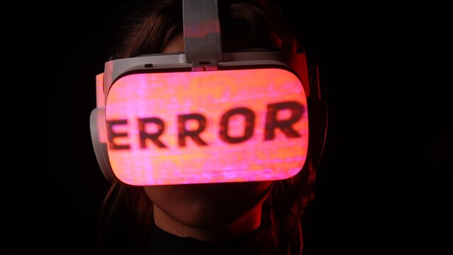 Conceptual Image of Virtual Reality Headset Displaying Error Message